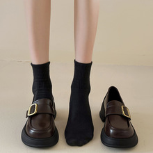 圆头棕色厚底小皮鞋女2025新款秋天百搭配裙子粗跟乐福单鞋复古