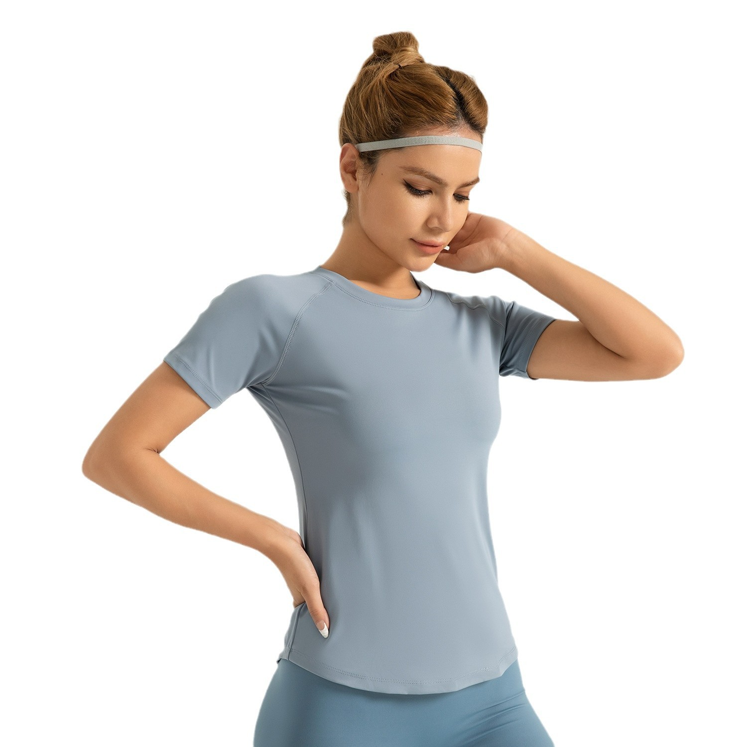 Juyi Tang área transfronteriza red de mangas cortas ropa deportiva de fitness de pecho plástico camiseta deportiva transpirable mujer