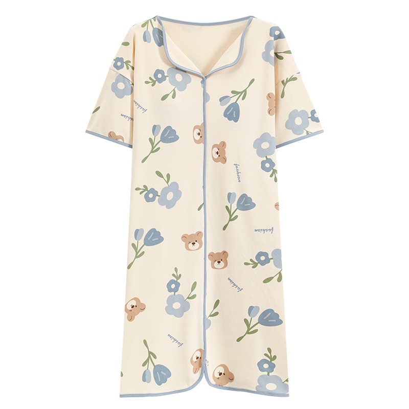 Camisón de verano con almohadilla en el pecho de las mujeres de manga corta suelta pijamas de las mujeres ocasionales prendas de vestir exteriores de algodón de dibujos animados de las mujeres homewear