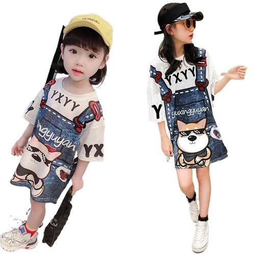 Baby Short Sleeve T-shirt Skirt, Children's Summer Long Dress, Cute Summer Outfit for Girls