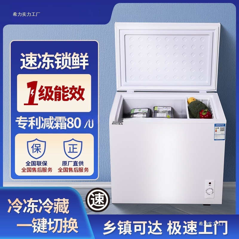 Quick-Frozen Fresh-Keeping Freezer Energy Consumption Commercial Small Household Freezer One-Person Mini Horizontal Refrigerator Silent