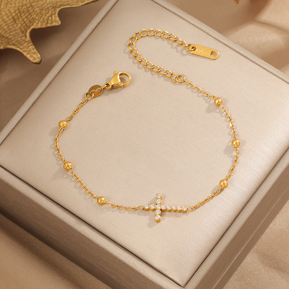 Titaniumstalen kruisarmband met zirkonia voor dames luxe_voghion.com