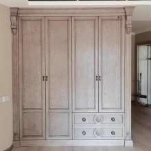 ART建筑复兴实木衣柜美式复古做旧雕花橱柜卧室衣帽间转角大衣橱