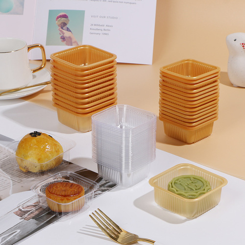 Transparent golden mooncake tray plastic lidless egg yolk pastry packaging tray Mid-Autumn Festival Cantonese style ice skin baking pastry tray