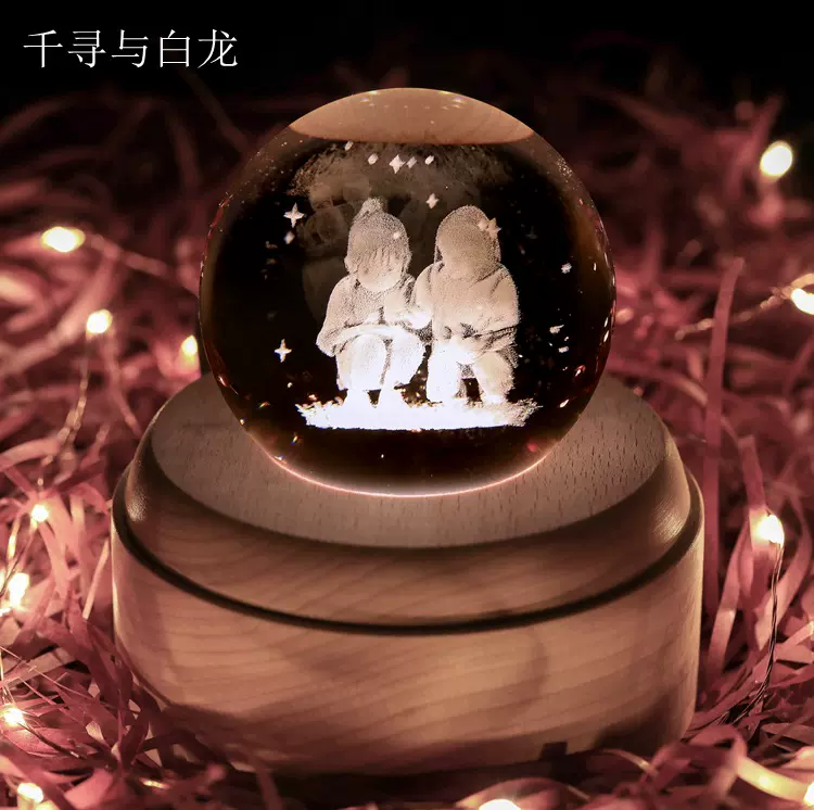 创意旋转音乐盒麋鹿水晶球音乐盒木质八音盒送女孩生日礼物情人节