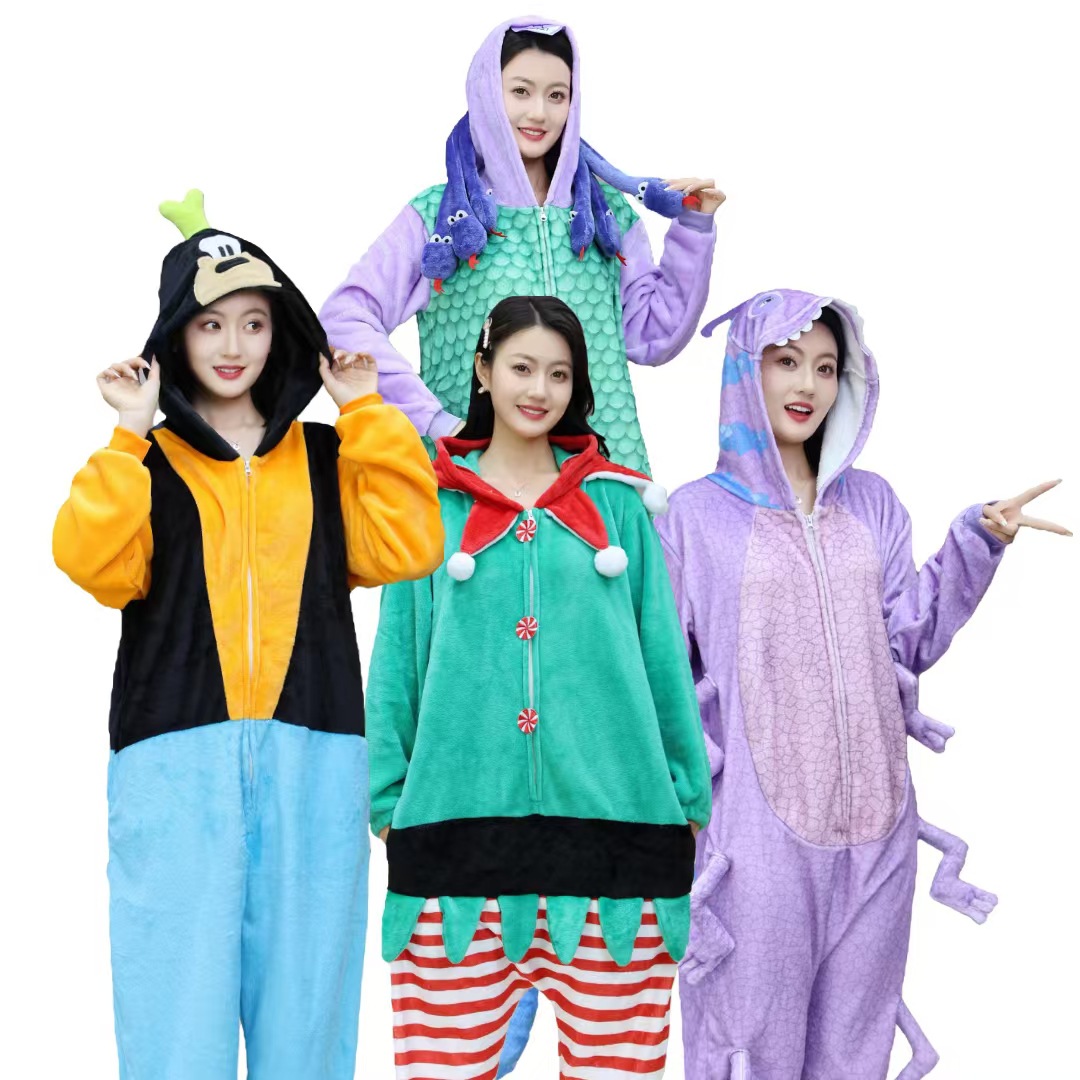 Cross-Border New Halloween Cosplay Flannel Cartoon Animal One-Piece Pajamas Couple Home Clothes