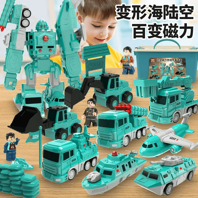 Детская магнитная сшитая игрушечная машина мальчик сборка строительных блоков конструкторская машина деформация головоломка Магнитный привдоз робот