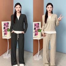 2025新款时尚休闲糯米套装无帽显瘦修身垂感长裤时尚穿搭套休闲服