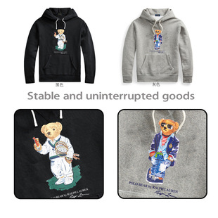 high quality Autumn and Winter Printed Bear Paul Men's Hooded Sweatshirt Youth Loose Jacket fleece-lined Thick Light Luxury