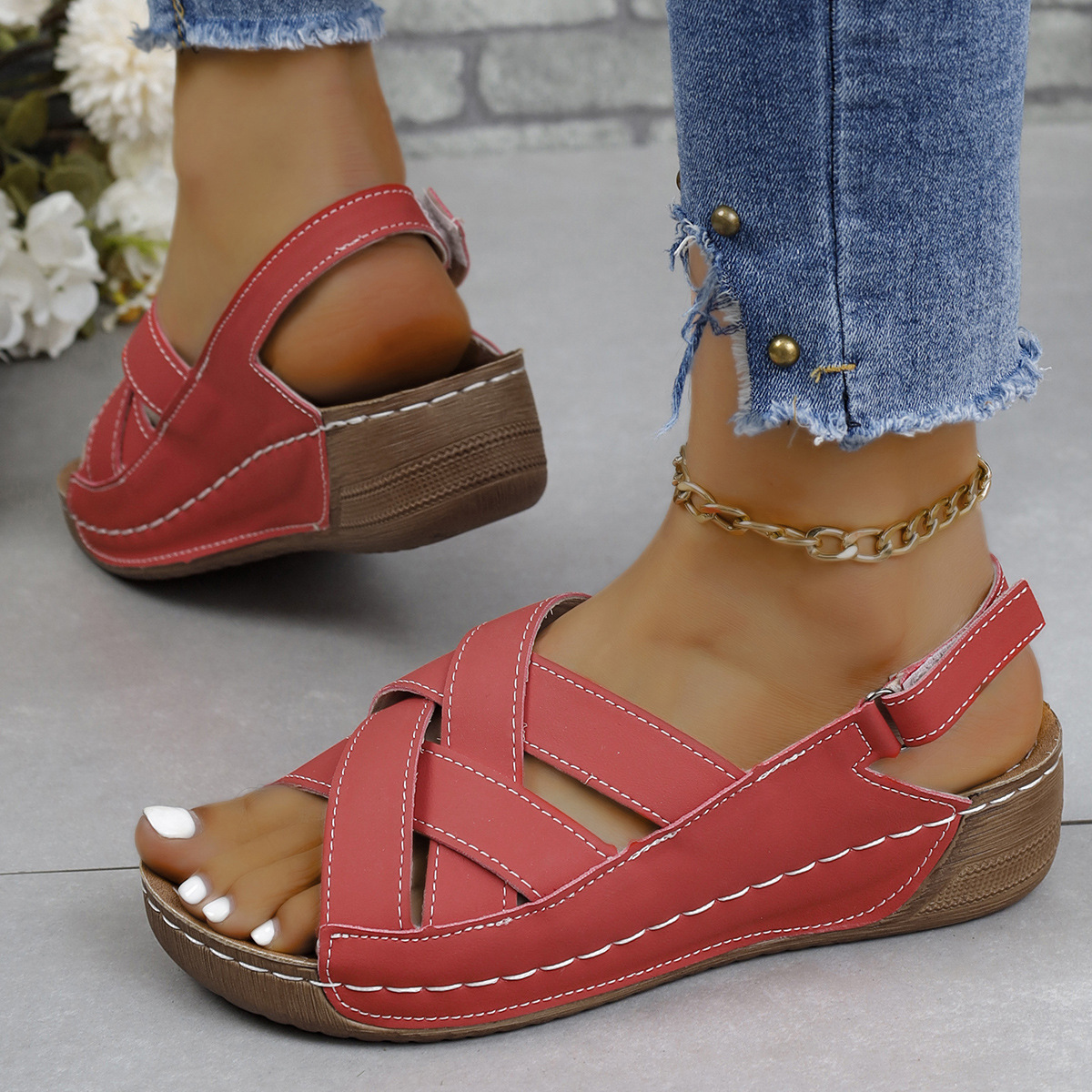 Women's Basic Commute Solid Color Open Toe Wedge Sandals display picture 1