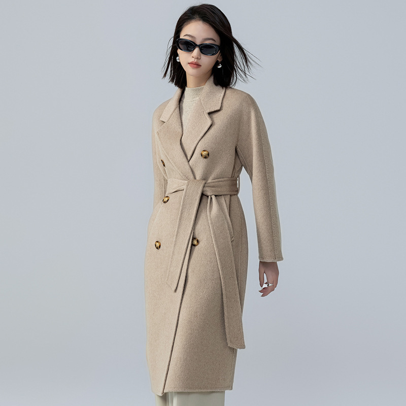 New Double-Sided Long Coat for Women, Autumn and Winter, Double-Breasted, Stylish, Elegant, Commuter-Friendly, Camel Wool, Versatile, Belted Jacket