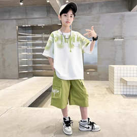 男童夏季衣服套装2026新款儿童短袖t恤男孩洋气薄款痞帅炸街潮酷