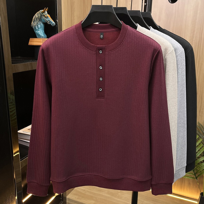 Red men's Henley collar sweatshirt for the year of one's zodiac sign, autumn and winter round neck pullover base layer, dad style Red men's Henley collar sweatshirt for the year of one's zodiac sign, autumn and winter round neck pullover base layer, dad style