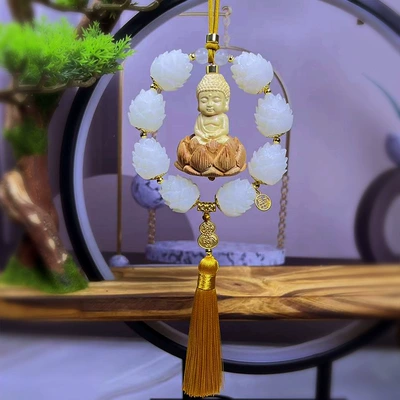 Car Hanging Decoration Boxwood Single Car hanging - single-circle-lotus-yellow