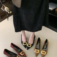 先の尖ったスエードの気質の靴の女性の日常の百合の通勤は疲れません。