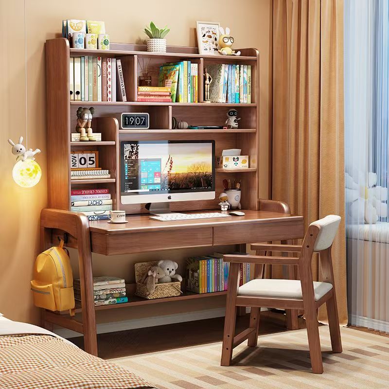 Dingyue Solid Wood Adjustable Desk for Primary and Secondary School Students, Home Study Desk, Desktop Reading Table, Storage Desk