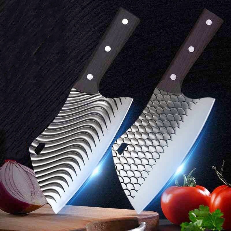 阳江菜刀家用不锈钢锻打厨房切片刀锋利多功能鱼鳞纹刀切肉切片刀