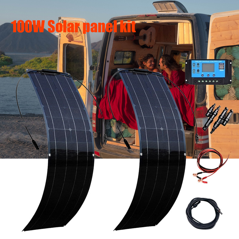 Panel solar transfronterizo 100W18V conjunto de controlador para baterías de automóviles, yates, RV camping