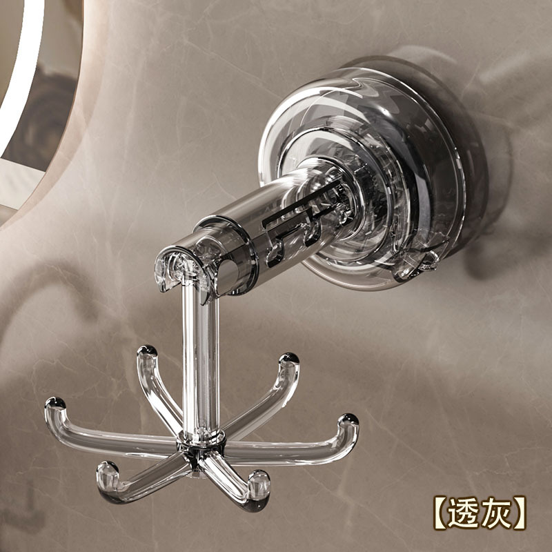 Transparente transfronteriza seis garras gancho de vaso vacío sin perforación de baño rack de almacenamiento colgante pared gancho giratorio multifuncional