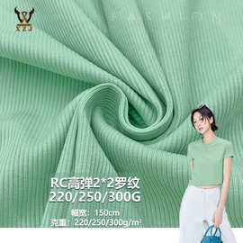 RC高弹2*2罗纹220/250/300G  人棉+棉弹力针织面料 打底衫套装布