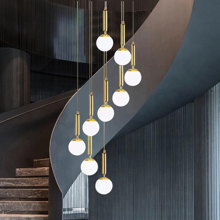 New 2026 modern minimalist villa light luxury living room loft trendy rotating duplex staircase light fixture