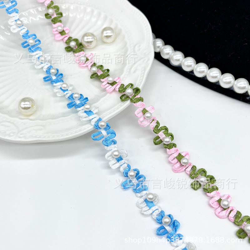 国风钉珠花边彩色花边门襟边领口边小香风花边手工DIY服装配饰带