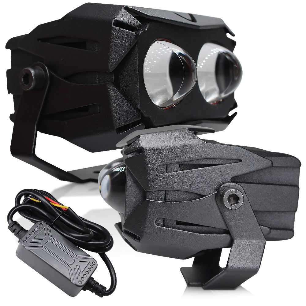 Luz auxiliar de motocicleta U23led lámpara de trabajo vehículo eléctrico LED bicolor lente ultra brillante blanco amarillo faro universal image 9