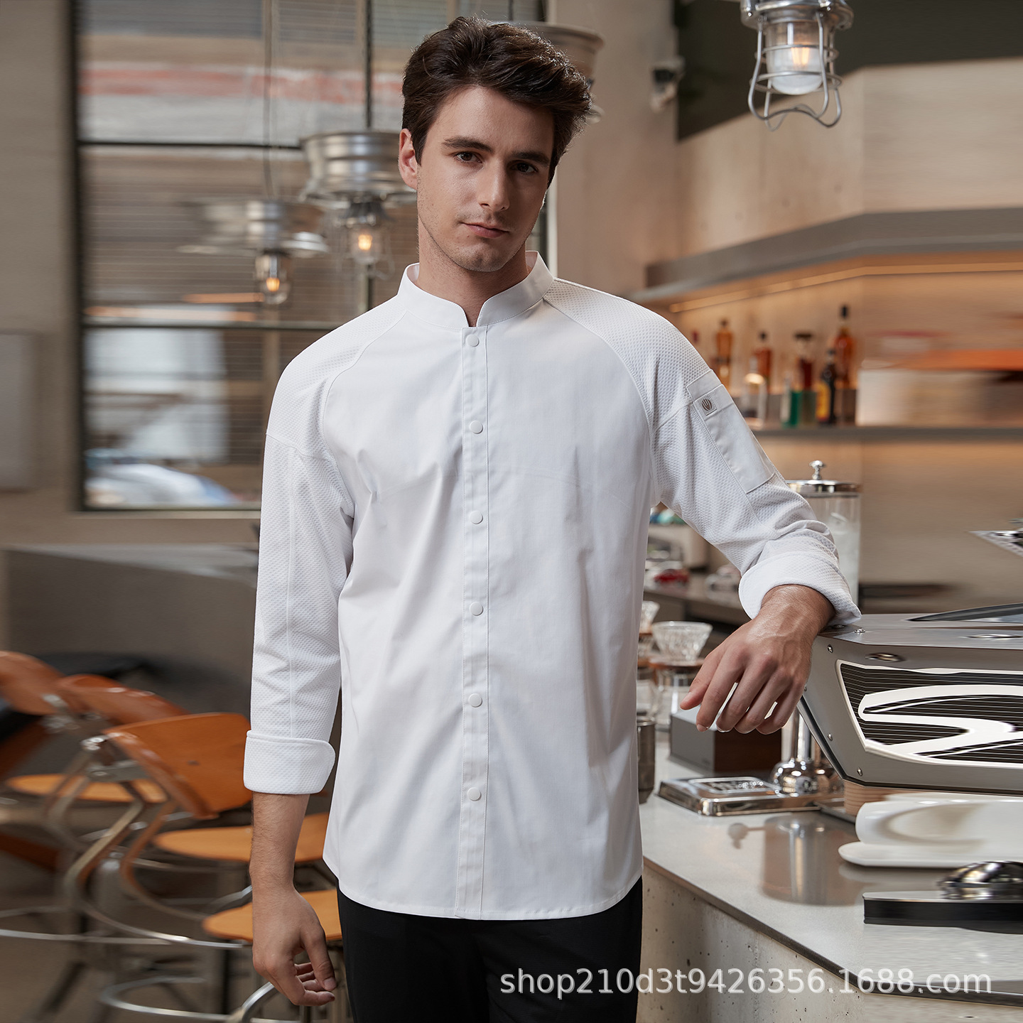 Zhenyao Chef Work Clothes Long-Sleeved New Autumn and Winter Catering Restaurant Western Restaurant Hotel Chef Uniform Men's Foreign Trade
