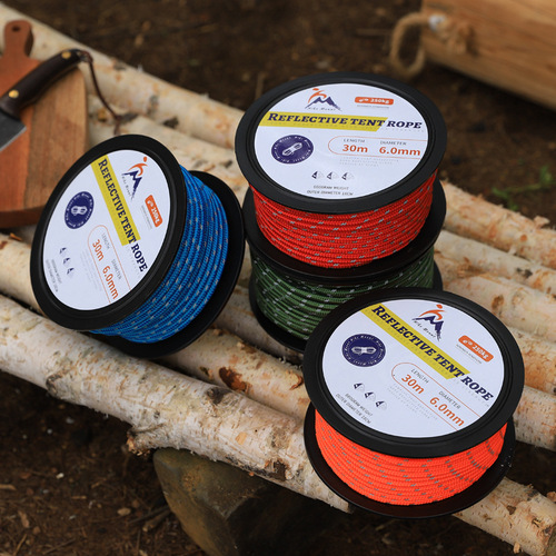 Outdoor tent rope full roll reflective rope canopy windproof rope fixed rope binding rope thickened and reinforced 6mm*30 meters