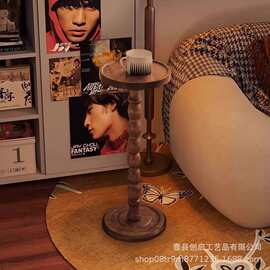 跨境木质烛台小边几实木圆形沙发茶几桌子复古木质单人角几茶桌
