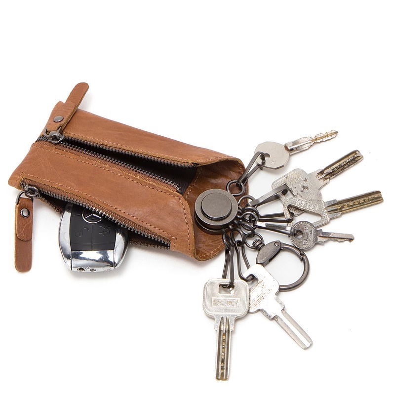Genuine Leather Vintage Car Key Bag Men's Multifunctional Personalized Key Storage Bag Simple Zipper Home Key Bag