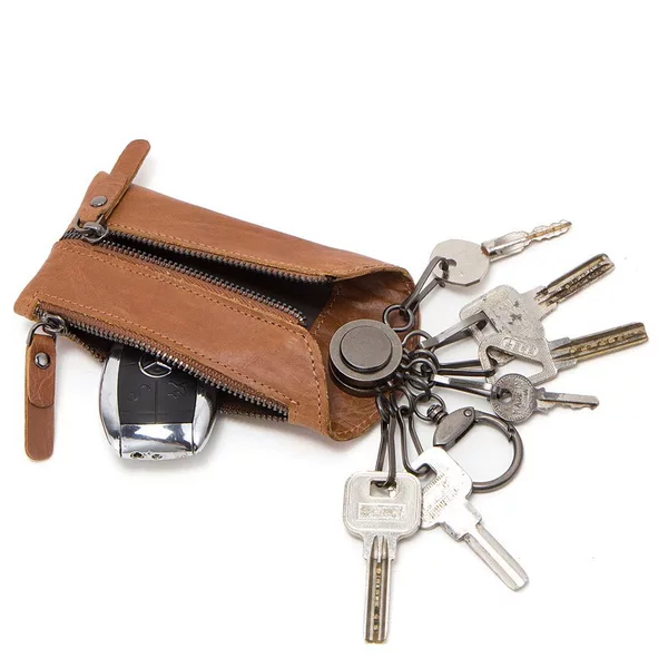 Genuine Leather Vintage Car Key Bag Men's Multifunctional Personalized Key Storage Bag Simple Zipper Home Key Bag