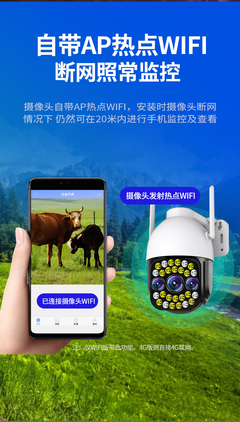 High-definition surveillance camera dome camera 4G outdoor 360-degree panoramic home full-color night vision wifi wireless monitor undefined