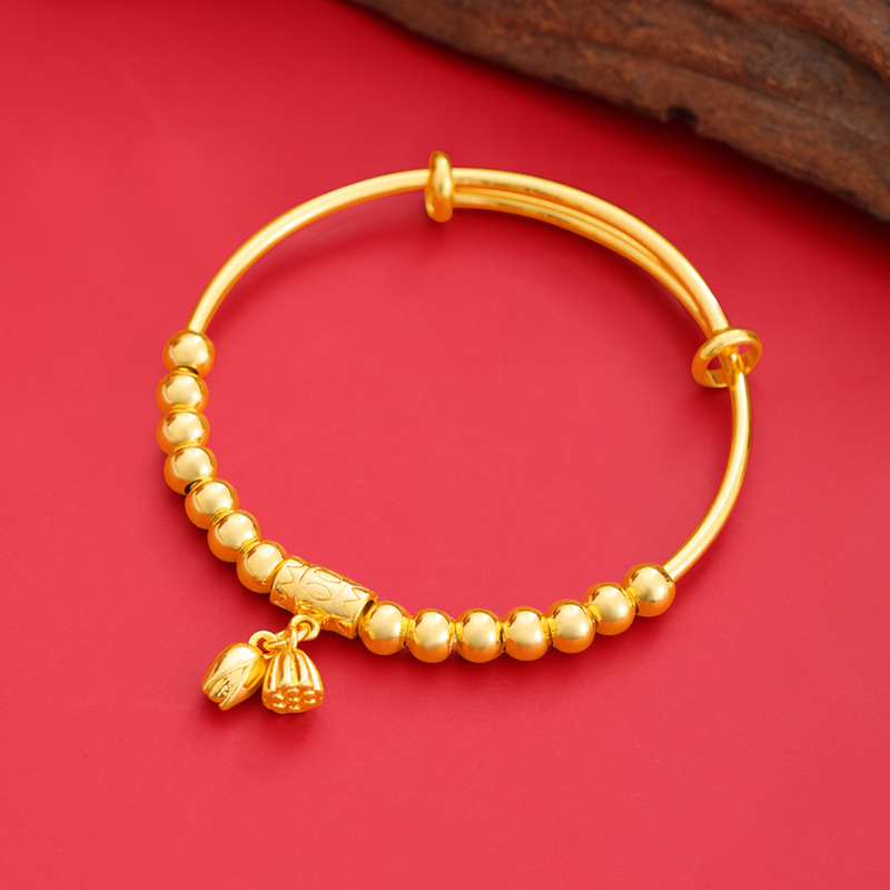 Estilo nacional Push-Pull arena oro pulsera dos mundo Huan Lotus Semilla de loto cuentas de la suerte aleación de cobre pulsera antigua hombres y mujeres joyería
