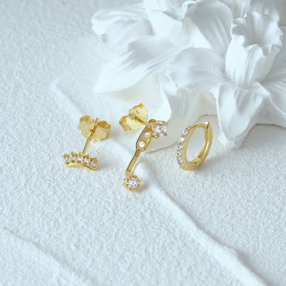 4g Weight Zircon Inlay Material Earrings Classification 3 Pieces Set Quantity Daily Occasion 925 Sterling Silver Material Geometric Pattern Women's Gender Plating, Inlay Design Simple Style Style 3 Pieces Set 925 Sterling Silver Zircon Geometric Earrings 71