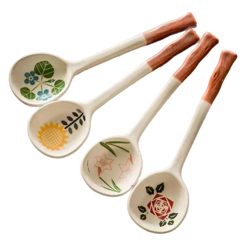 Ceramic Strawberry Long Handle Soup Spoon Set For Home Dining_voghion.com
