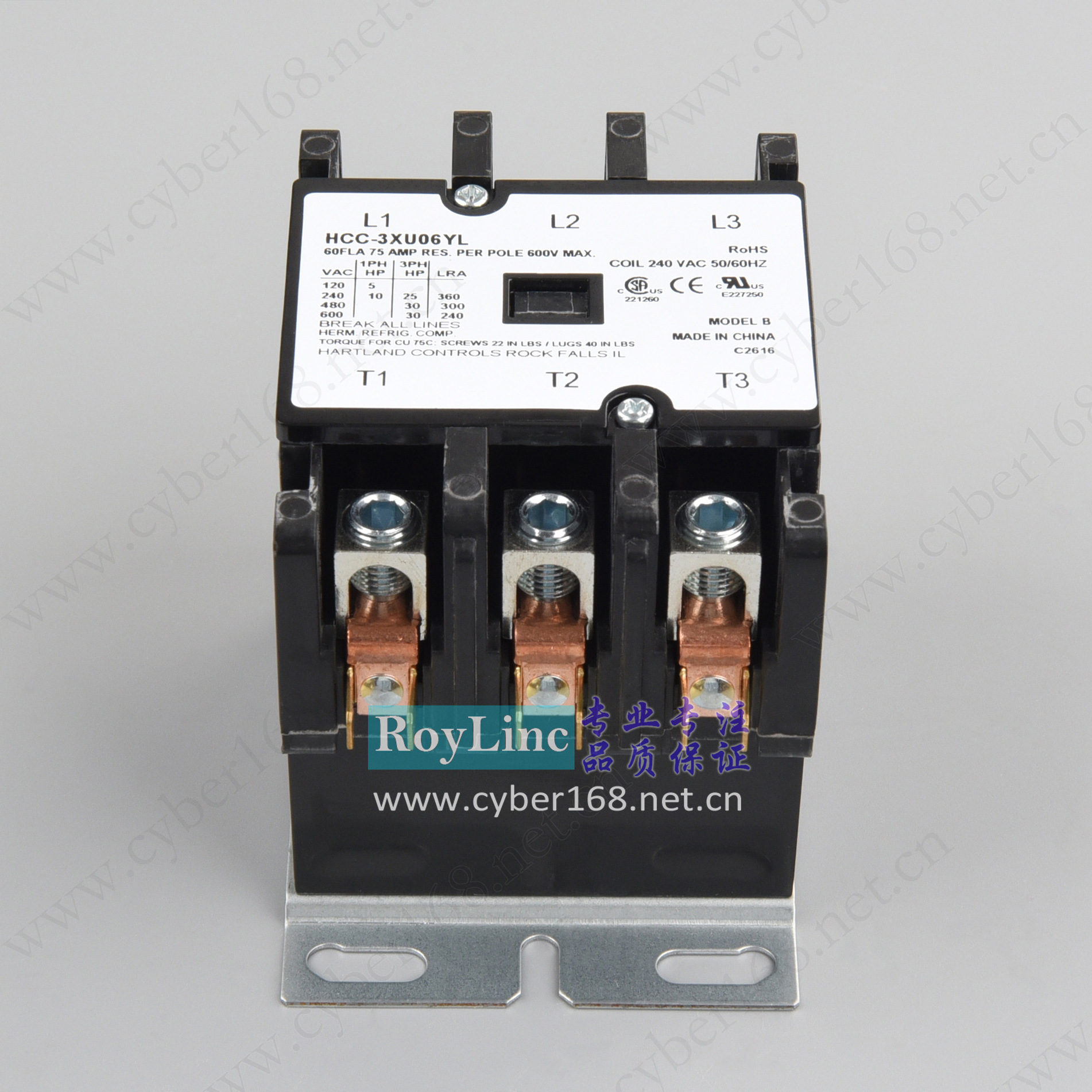 208V/240V 60A HCC-3XU06YL锅炉工业取暖设备美式三极交流接触器