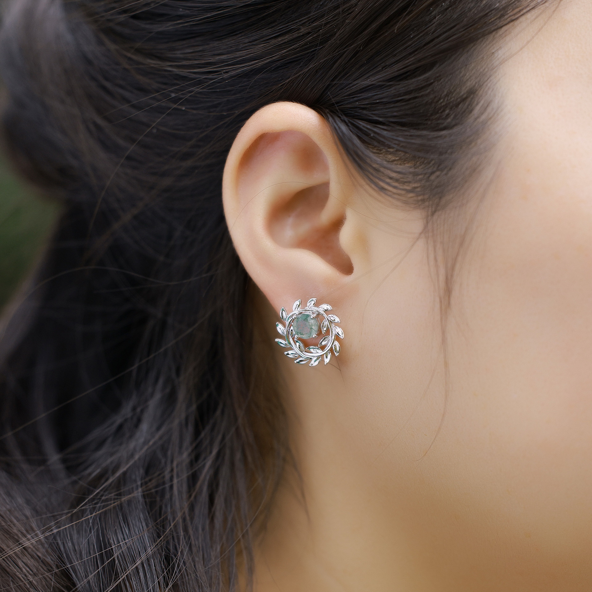 Nuevo diseño de bobinado transfronterizo Pendientes de moda de rama de olivo Pendientes S925 Pendientes de ágata de agua natural de plata Personalización