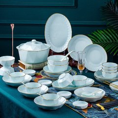 景德鎮手工描金陶瓷餐具鑽石飯碗面碗湯碗魚盤大小勺菜盤自由搭配