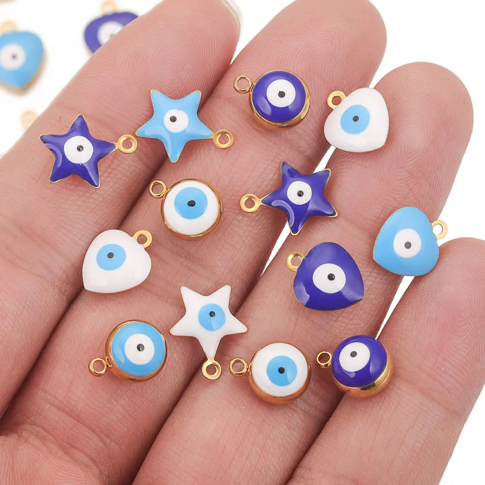 Star, Heart Shape, Eye Pattern 10 PCS/Package Diameter 5mm 6 Mm 8mm 304 Stainless Steel PVD Coated Real Gold Plated Star Heart Shape Eye Light Pendant DIY Jewelry Accessories
