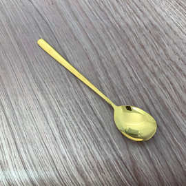 304不锈钢勺子学生儿童韩式勺金色方柄汤匙家用餐厅吃饭勺喝汤勺