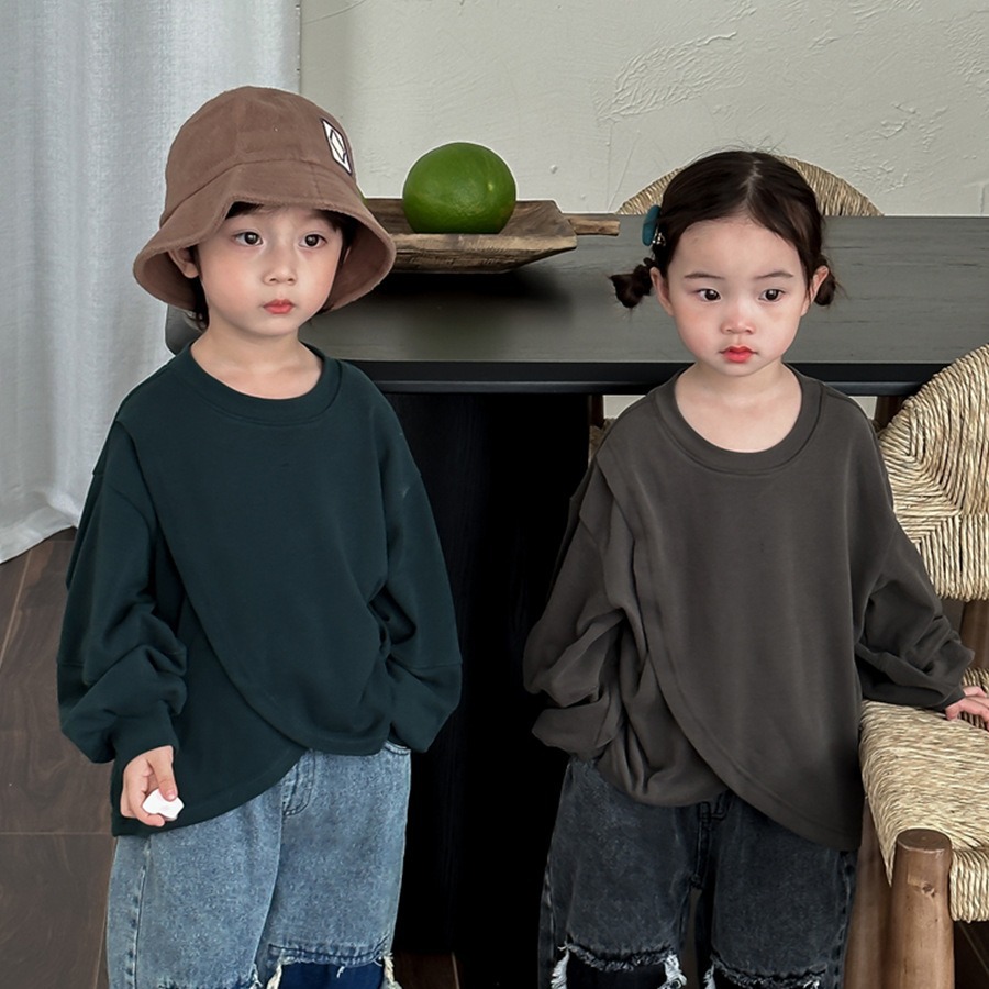 Bestleaf Kids 2024 Spring Solid Color Split Hoodie for Boys and Girls, Loose Unstructured Crew Neck Top