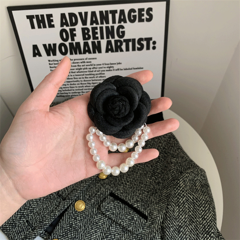 F039 vintage Camelia ramillete pulsera abrigo vestido pin accesorios Chanel estilo perla broche pulsera de doble uso