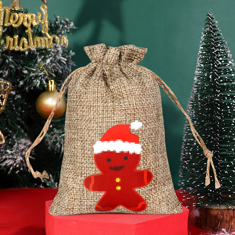 Transfronteriza nueva bolsa de lino de Navidad al por mayor bolsa de embalaje de caramelo con cordón decoraciones de Navidad bolsa de almacenamiento con cordón