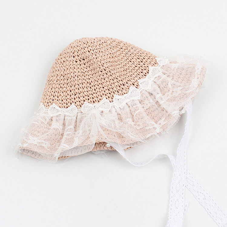 Korean Style Bowknot Pearl Lace Mesh Children's Straw Hat display picture 2