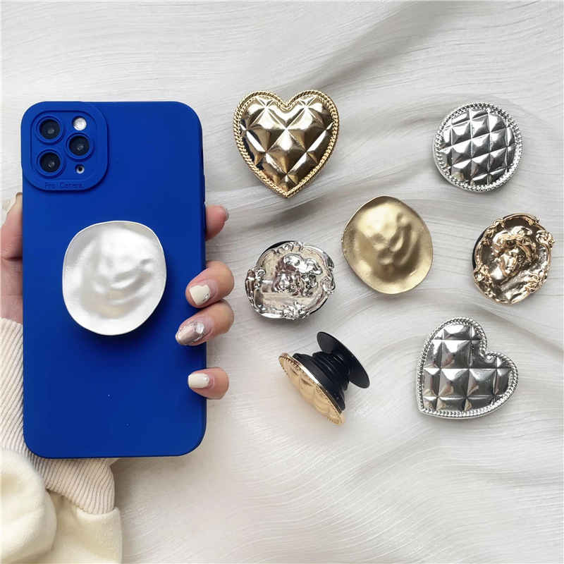 Metal electrochapado plata DIY teléfono móvil airbag soporte creativo perezoso escritorio soporte teléfono móvil anillo hebilla moda coreana