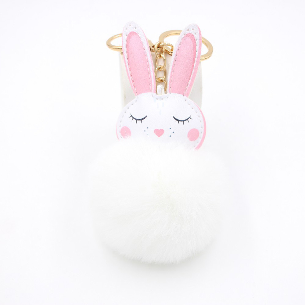 New Product Little White Rabbit Plush Ball Cute Car Key Ring Pendant Wallet Accessory Buckle display picture 4