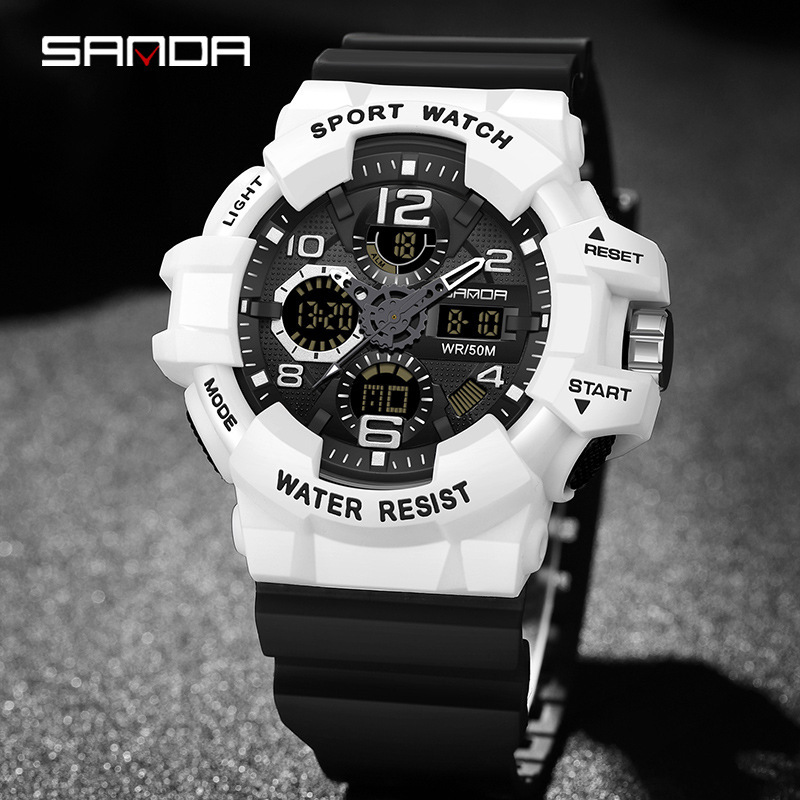 Sanda nueva moda multi-funcional reloj hombres impermeable luminoso deportes al aire libre de todo partido reloj electrónico
