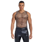 亚马逊欧美性感男装水钻网格开叉无袖链条水钻夜店派对背心男上衣