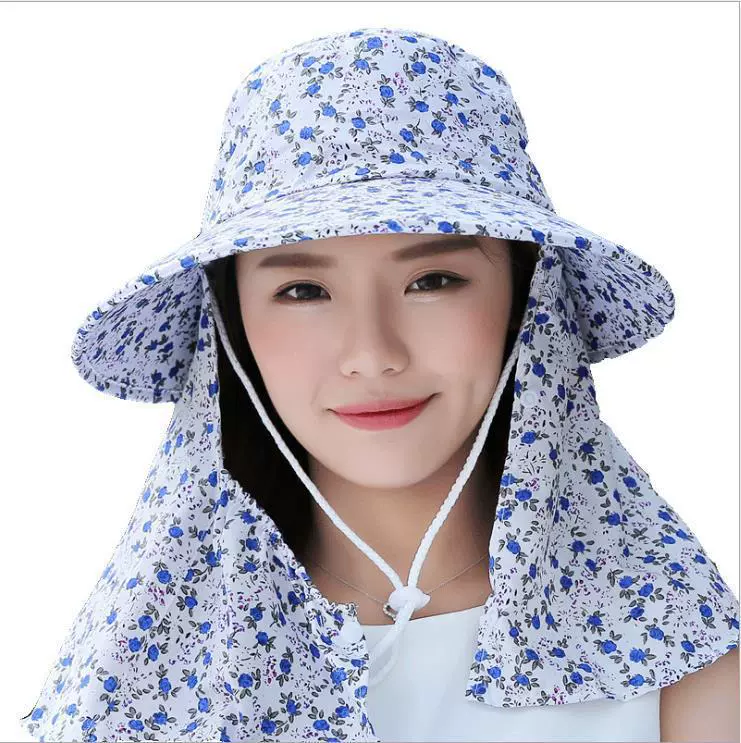 新款护脸碎花采茶帽美女防晒太阳帽遮阳妈妈帽渔夫帽休闲帽子工厂